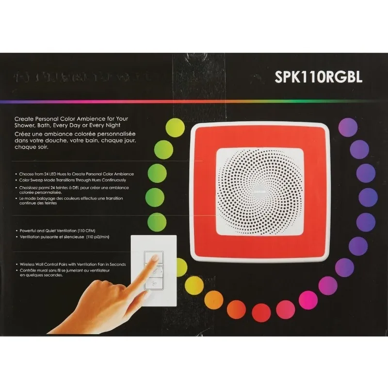 SPK110RGBL ChromaComfort พัดลมดูดอากาศในห้องน้ําพร้อมลําโพง Bluetooth Sensonic และไฟ LED สีขาว