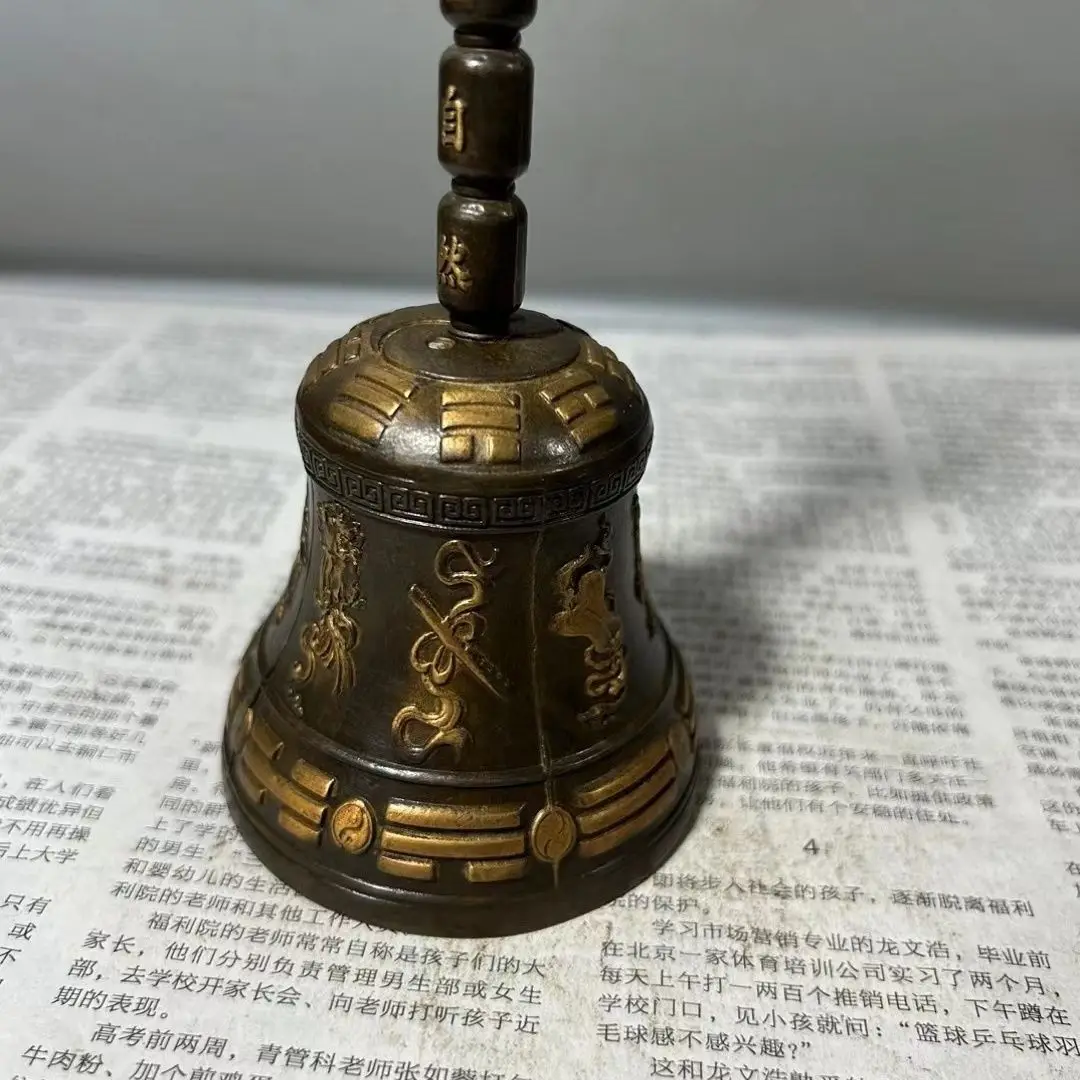 Gilt Sanqing Bell Pure Copper Hand Rattle Daoist Tripod Bell Technique Bell Tai Chi Gossip Antique Daoist Dharma Meeting