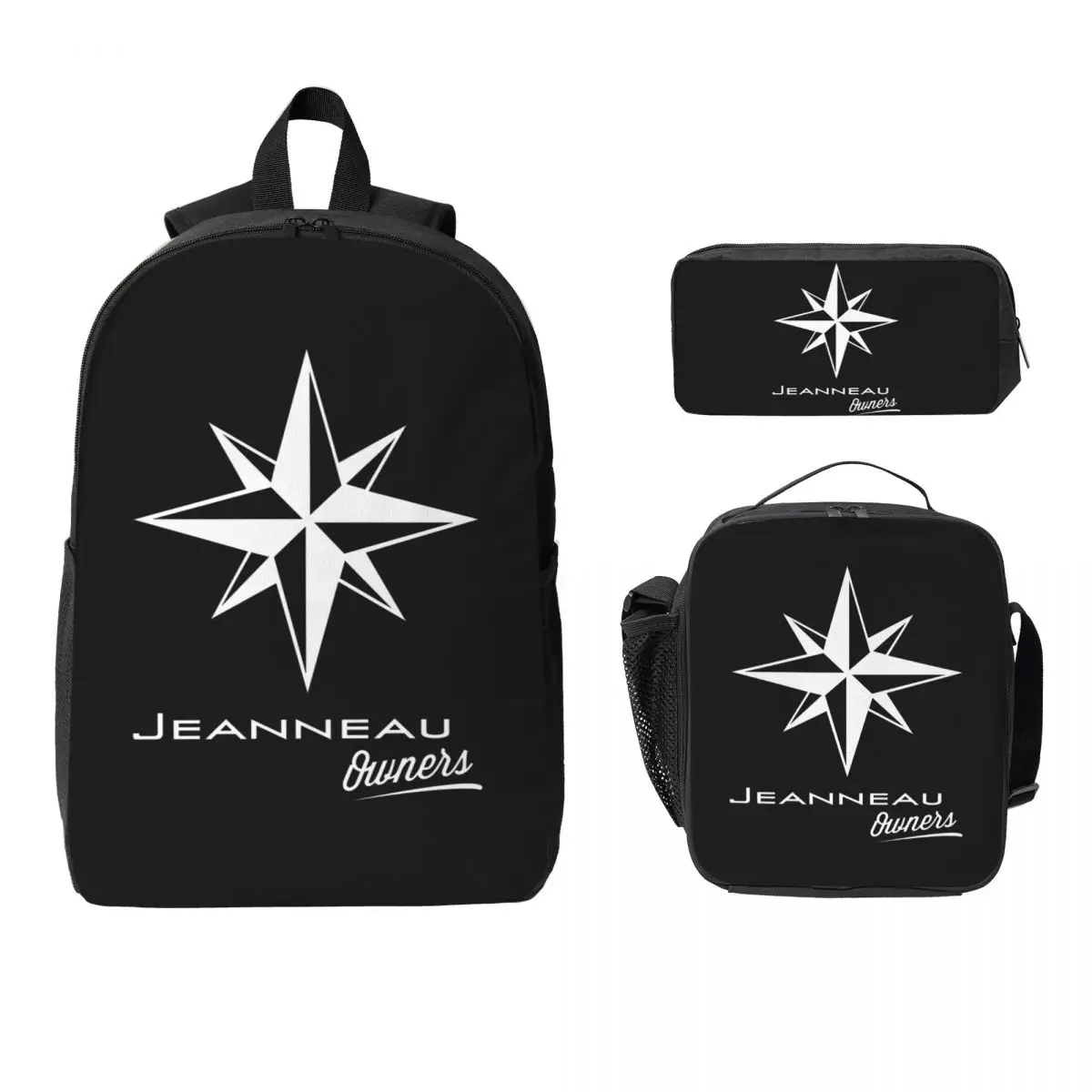 

Jeanneau Yachts Backpack Student Boys Girls BookBag School Bag Computer Shoulder Bags 3ps Insulated Lunch Bag Pencil Case