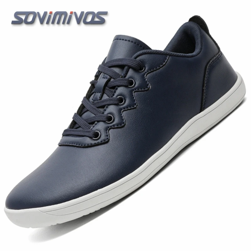 

SOVIMIVOS Big Size 47 48 Pure White Blue Shoes Men Leather Sneakers with Wide Box Minimalist Barefoot Flats Zero Drop for Unisex