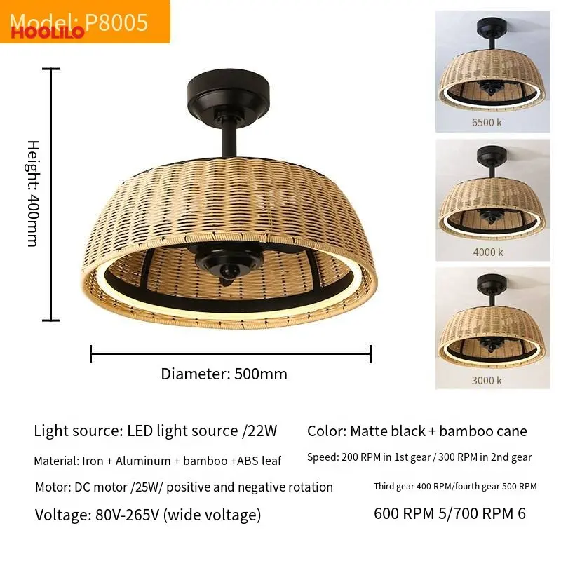 Smart  TUYA   APP Green Bamboo Ceiling Fans Outdoor with Remote Control  DC Motor Ventiladores De Techo