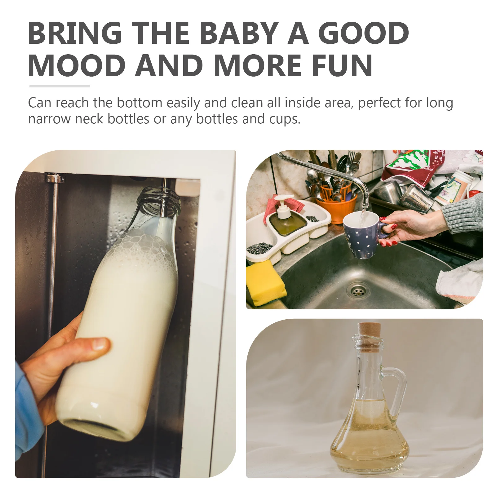 Щетка для бутылок с длинной ручкой, для узких горлышек