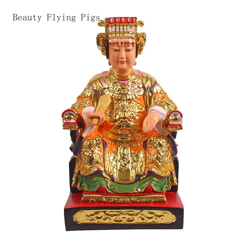 

16cmx15cmx30cm resin gilded Mazu statue, family offering sea god goddess Buddha statue feng shui decoration room decor