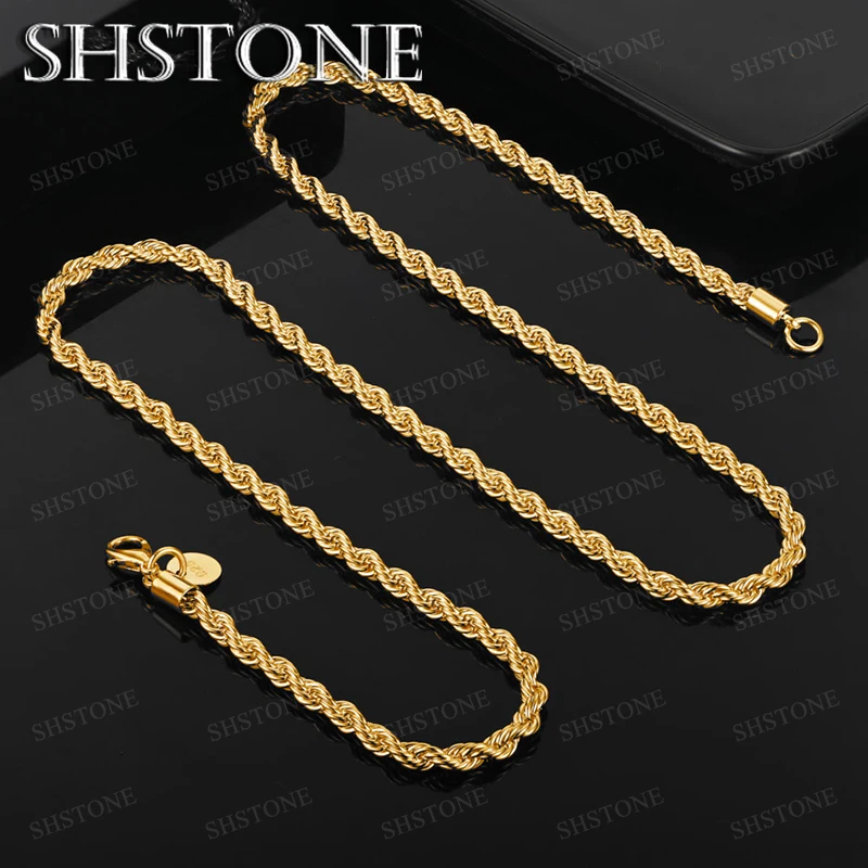 

Fashion 18k Gold Necklace Twisted Rope Chain For Men Simple Personalized Versatile Jewelry Women Birthday Party Gift Accessories