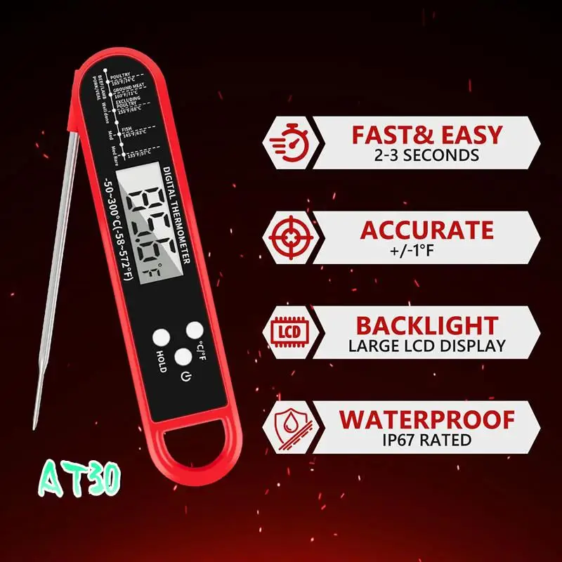 

Digital Meat Thermometer Food Instant Thermometer Grill Smoker Thermometer With Backlight For BBQ For Cooking Kitchen-AT30