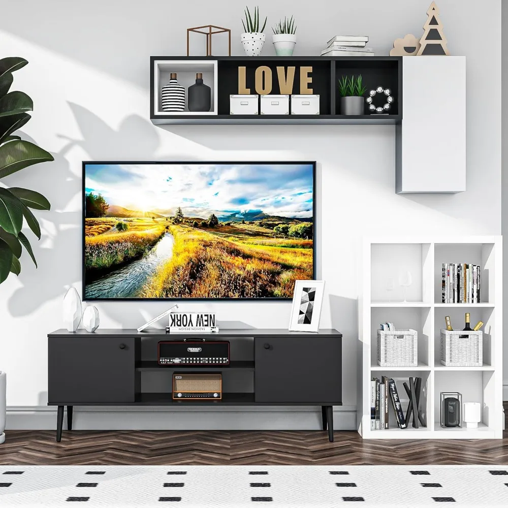 TV-Ständer mit Stauraum, Holz-Medien konsole für 55/60 Zoll TV, modernes TV-Lagers chrank Entertain ment Center für Wohnzimmer