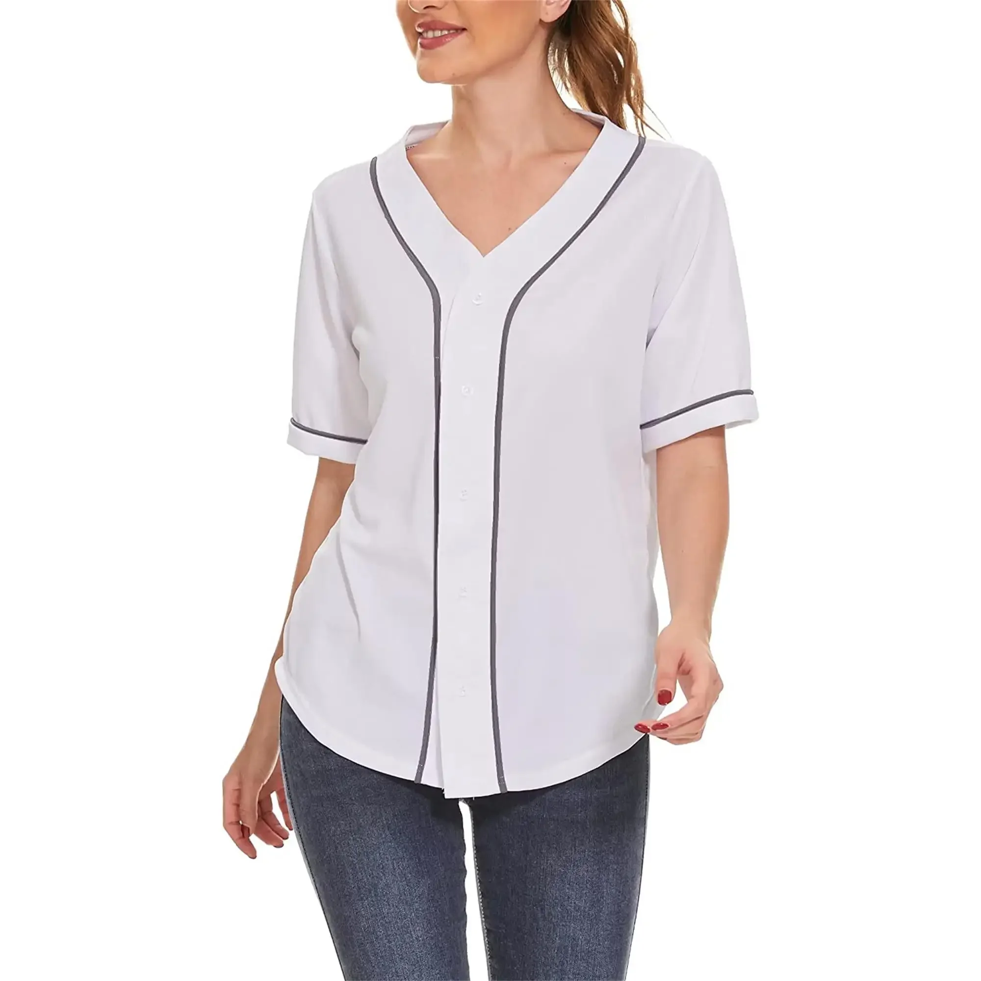 Womens Baseball Jersey Shirt Button Down Blank Softball Jersey Hip Hop Shirts