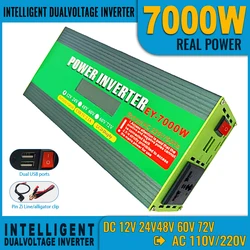 Smart Dual Voltage Inverter 7000W Peak Power LCD Screen Monitoring Multi-Protection Dual USB Ports 12V-72V Compatibility