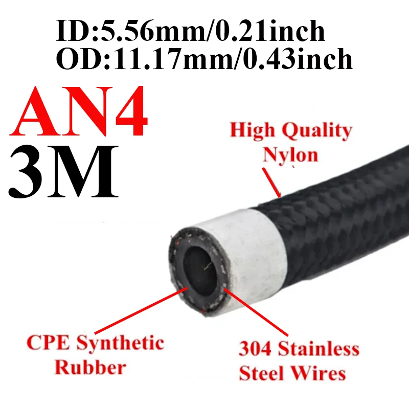 1M/2M/3M/5M/6M AN4 AN6 AN8 AN10 Auto Kraftstoff Schlauch öl Gas Kühler Schlauch Linie Rohr Rohr Nylon Edelstahl Geflochtene Innen CPE Gummi