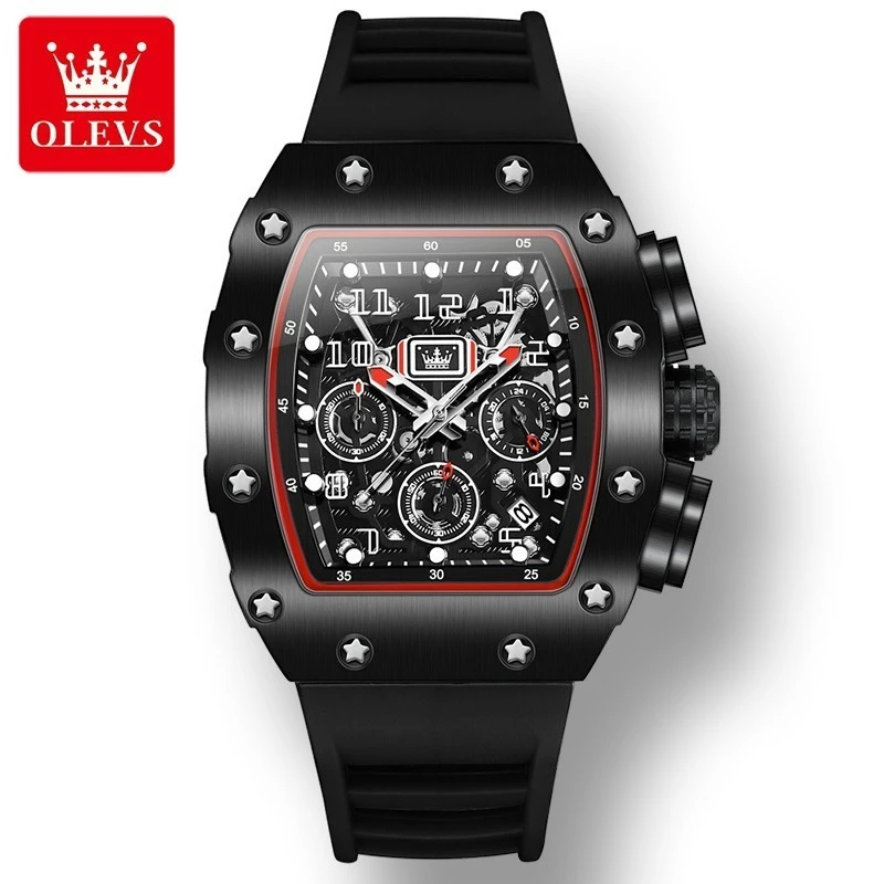 

OLEVS 3608 Sport Quartz Watch Silicone Watchband Barrel-dial Chronograph Luminous