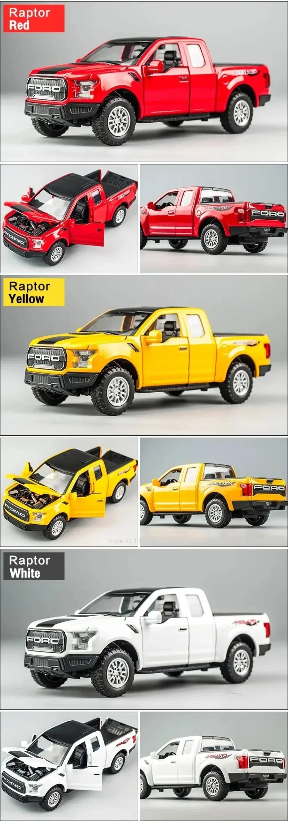 1:32 Mammoth Raptor F150 Legierung Modell Auto Spielzeug Sound Licht Diecast Metall Zurückziehen Off-road Pickup Modelle Sammlung Kinder geschenke – Detail 20