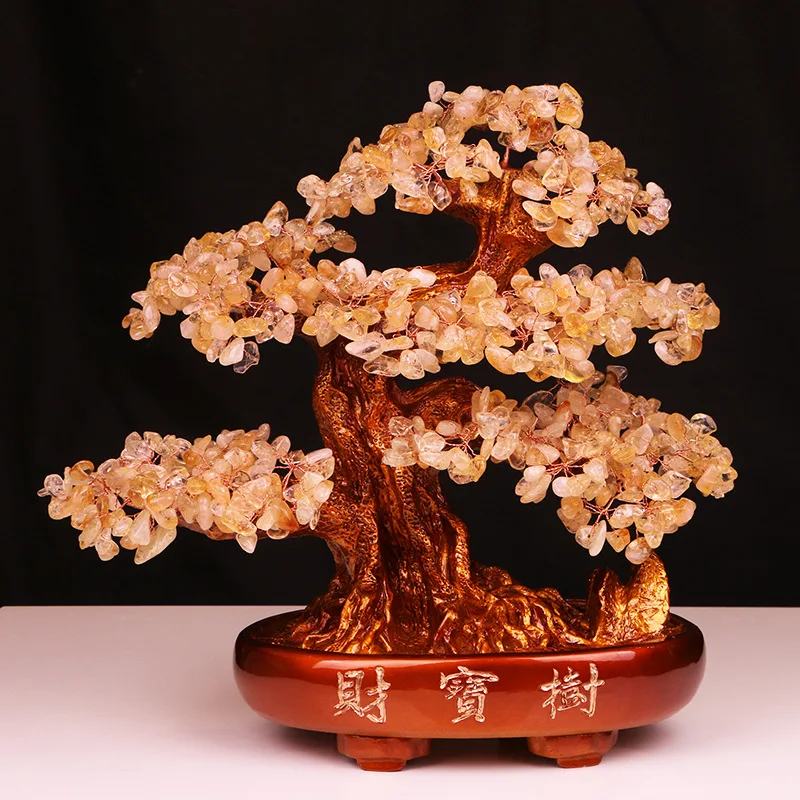 Home Decoration Gifts Multicolor Natural Rose Quartz Cash Tree Polished Crystal Craft