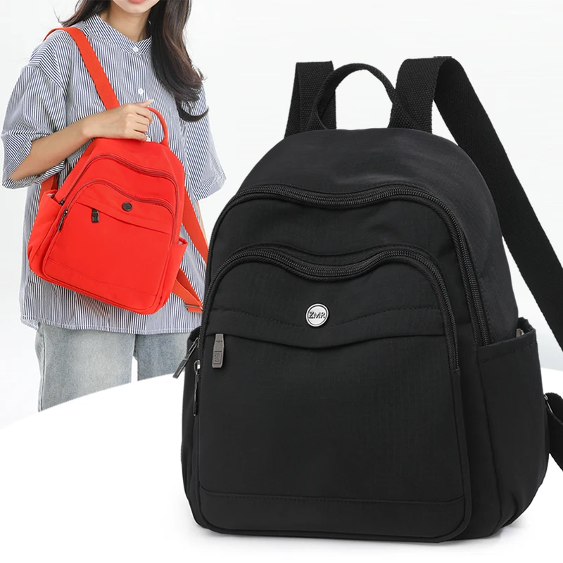 New Women’s Nylon Backpack Lightweight Waterproof Backpack Small Casual Travel Handbag Fashion Simple Solid Color Shoulder Bags