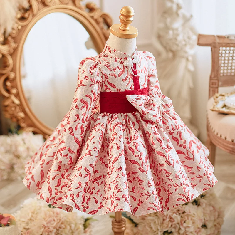 2025 Girls Cute Bow Design Princess Ball Gown Children Birthday Wedding Performances Dress g202