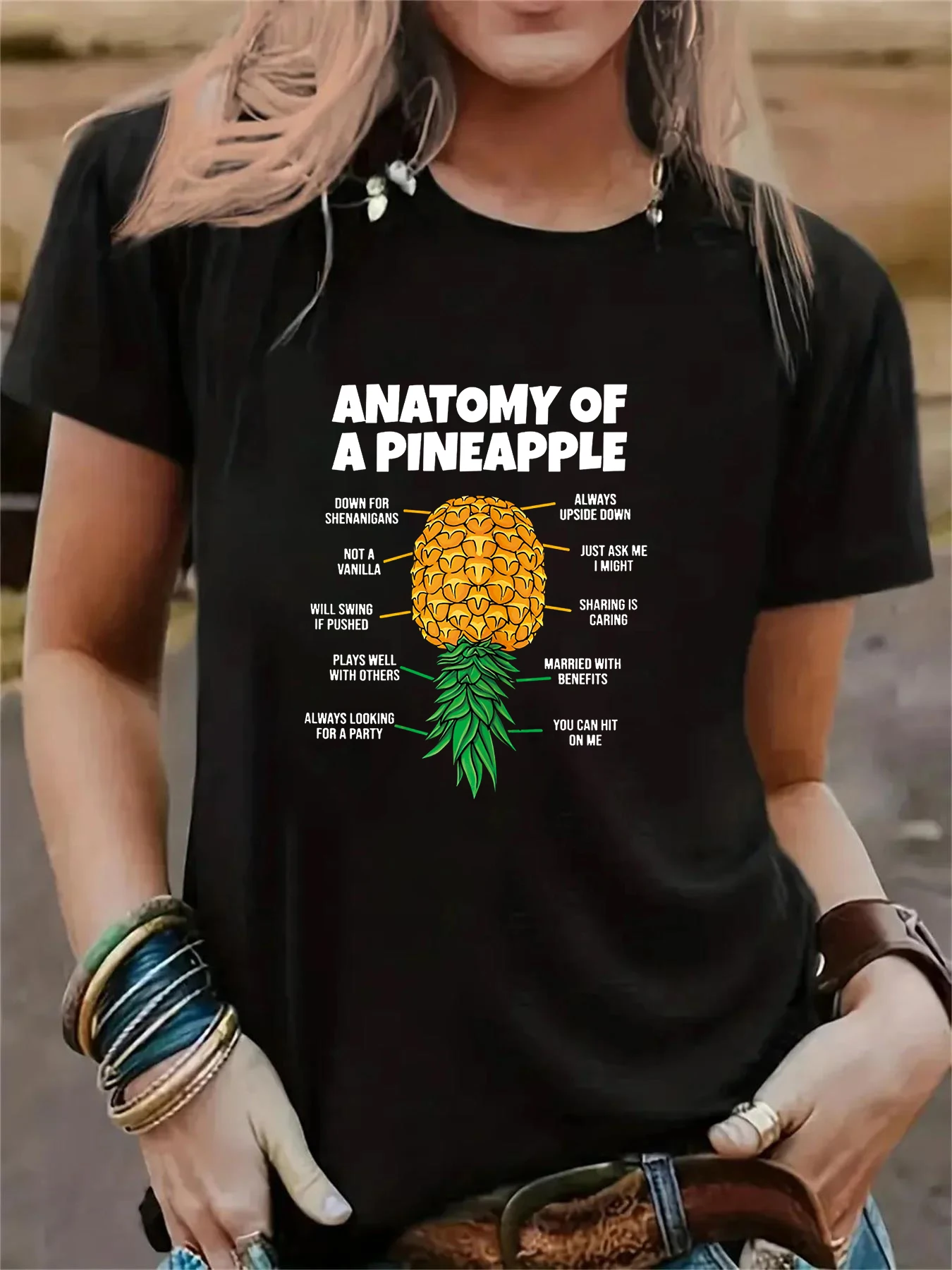 Funny Anatomy Of A Pineapple Swinger Printed Fun Short Sleeve Casual T Shirt Fashion Women\'s Pattern T-Shirt Femminile Tee Tops