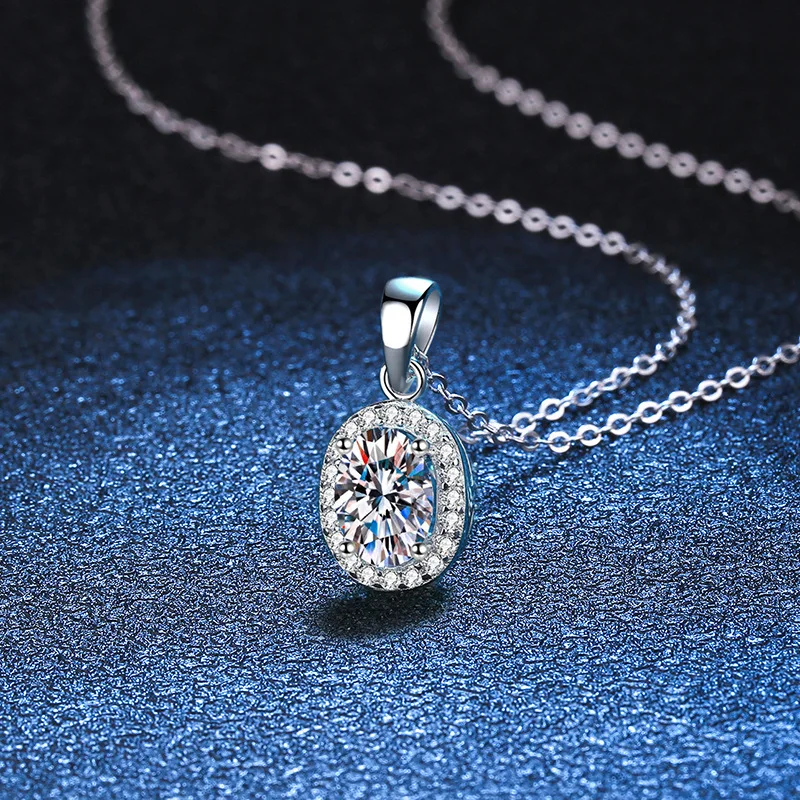 D Color Moissanite Necklace Pendant Temperament Simple Pigeon Egg Moissanite Diamond Women's Silver Necklace Platinum PT950 Mark