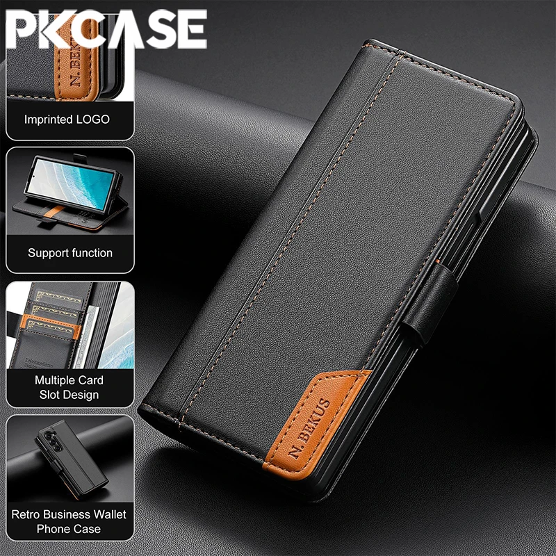 PKCASE Wallet Flip Leather Phone Case For Samsung Z Fold 8 Ultra 7 6 5 4 3 Card Slot Wallet Cover For Galaxy Z Flip 8 7 6 5 4 3