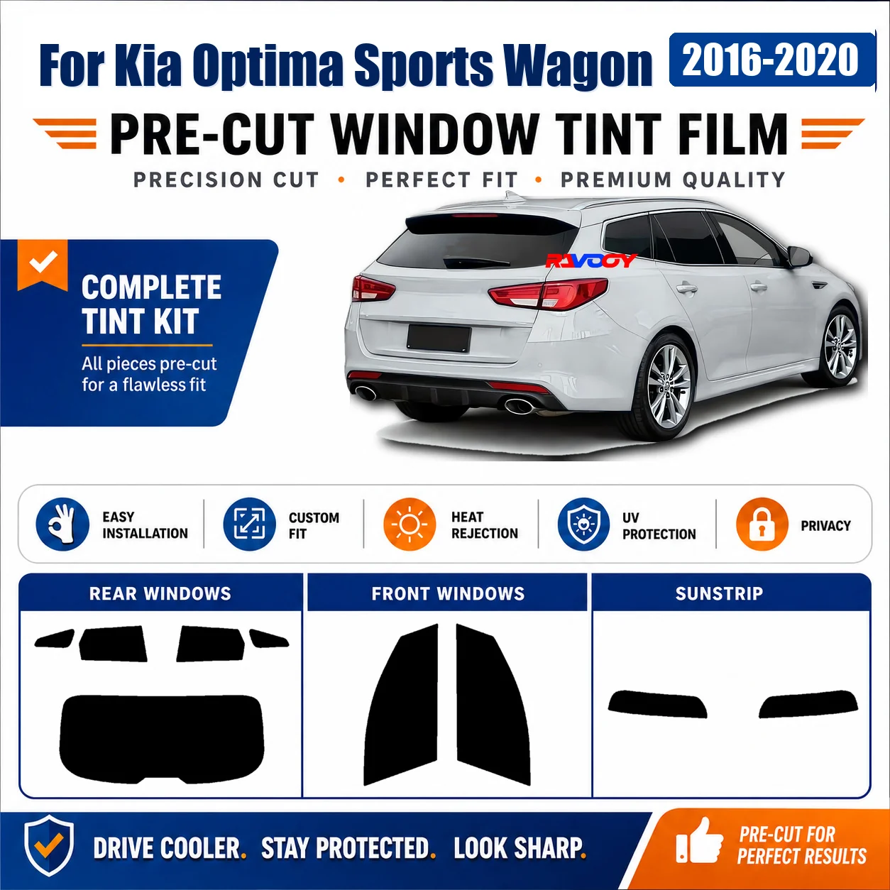 For Kia Optima Sports Wagon 2016-2020 Tinted Complete Window Precut Tint Film Precut Glass Kit
