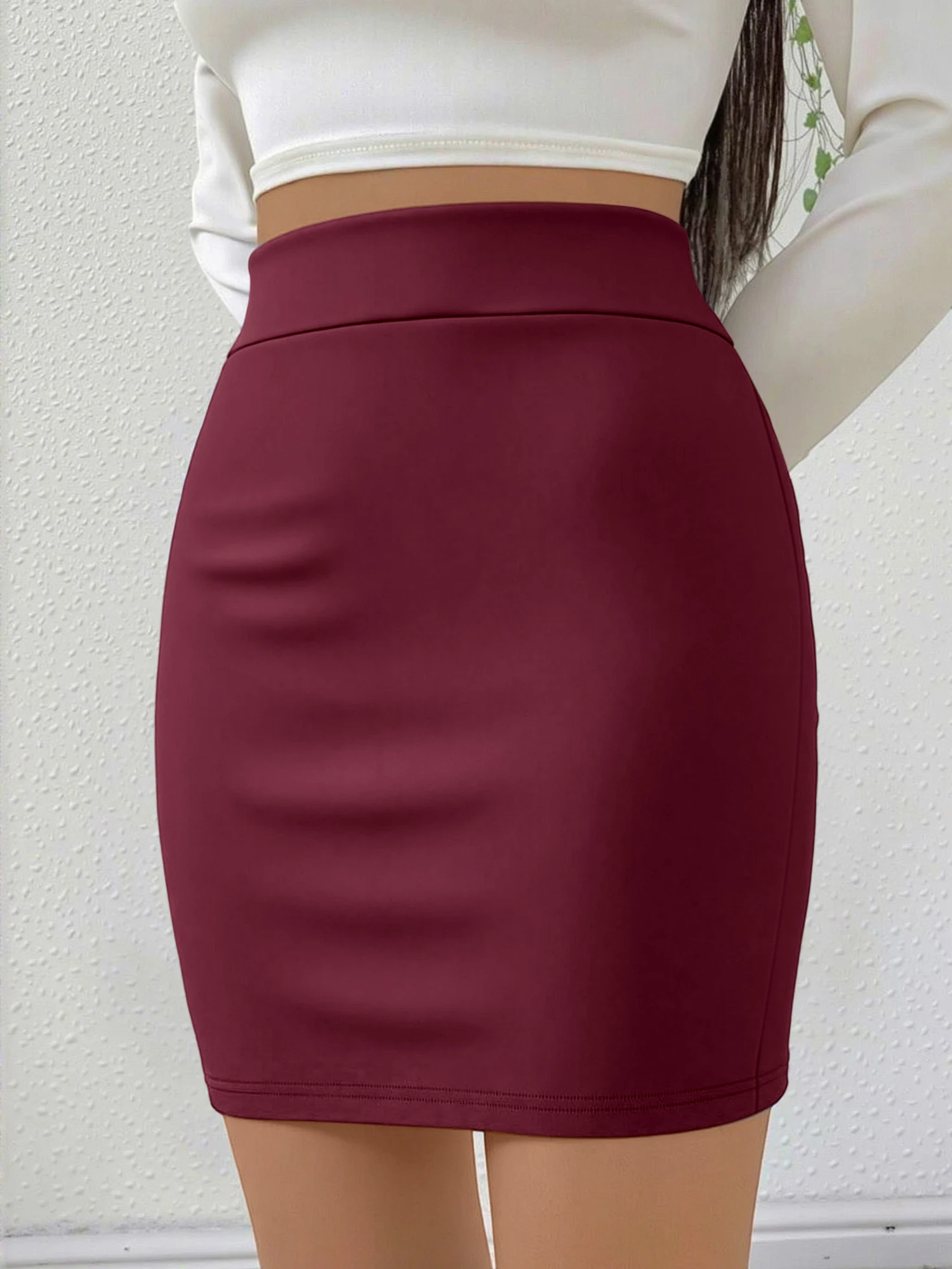 

Повседневная юбка-карандаш с высокой талией для отпуска, женская однотонная эластичная мини-юбка с разрезом сзади, удобный наряд для праздника