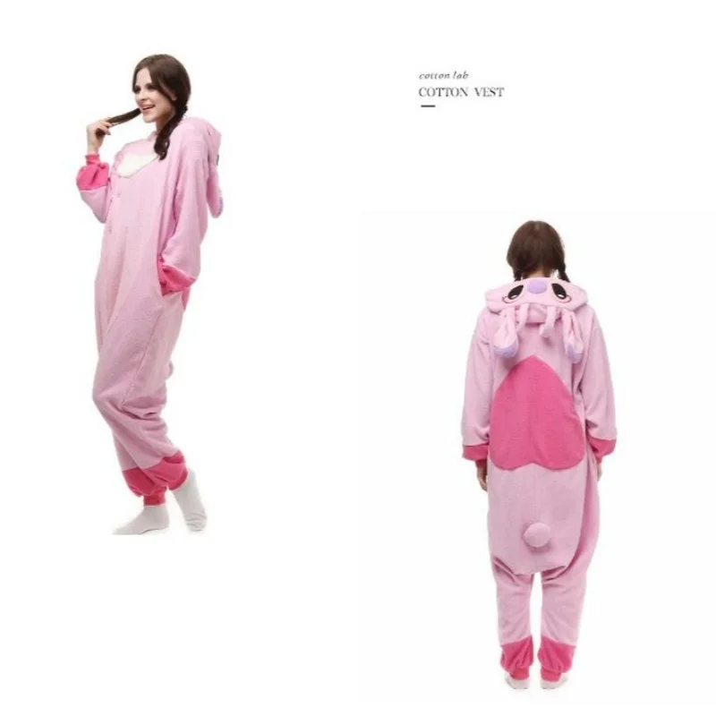 Cartoon Stitch Jumpsuit Pajama Polar Fleece Onesie Stitch Angel Cosplay Costume Men Women Plush Sleepwear Teen Home Clothing