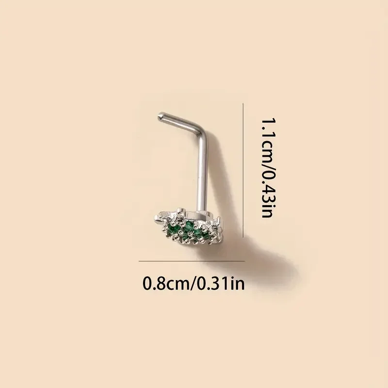 A Fashionable And Unique Nose Stud With Zirconia Inlay, In The Shape Of A Pierced Turtle Nose Ring Made Of Stainless Steel