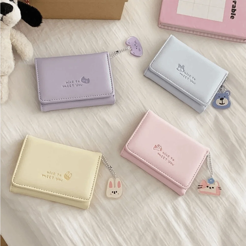 Cute Animal Print Short Wallet Acrylic pendant Lightweight Card Bag Pu Leather Coin Purse Women