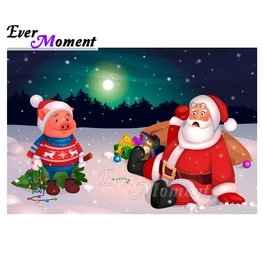 

Алмазная картина Ever Moment, изображение страз, нарисованный Санта-Клаус, свинья, полная квадратная дрель, алмазная вышивка для дома ASF1973