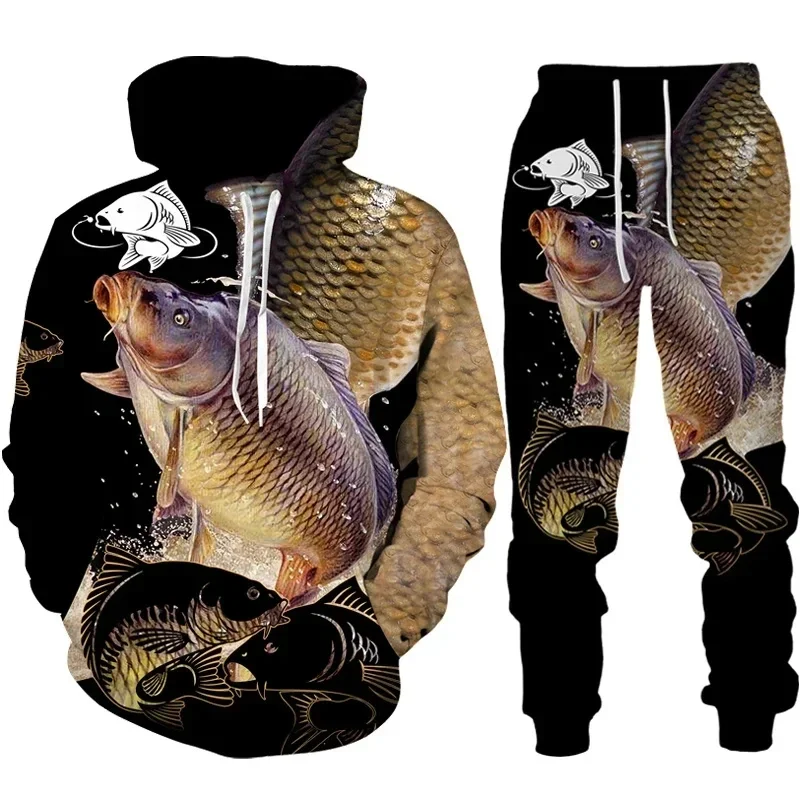 Cool Carp Fishing Children Sets Hoodies Comfortable Boys Girls Loose Long Sleeve Tops Pant Two Piece Suit  Autumn Winter Clothes