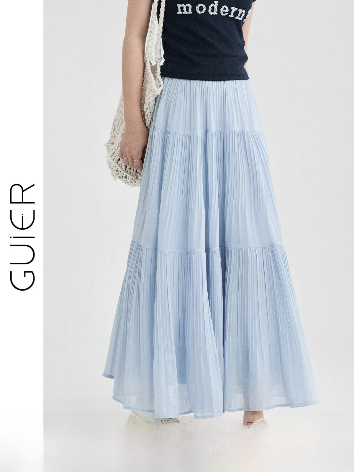 

Женская летняя юбка Guier Long A-Line с высокой талией, свободного кроя, с эластичным поясом, плиссированная, модель G7766
