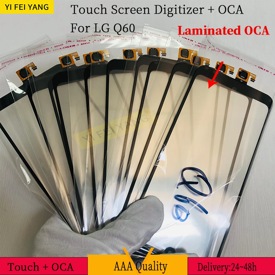 

LCD front touch glass lens with OCA glue for LG Q60, screen digitizer, panel replacement, 10PCs