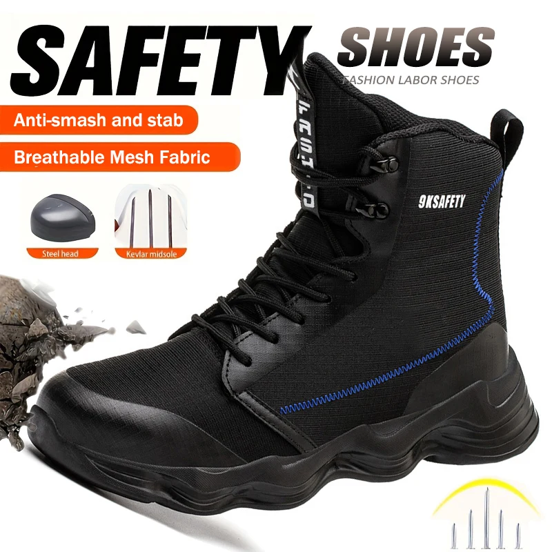 New Safety Shoes Men Boots High Top Work Sneakers Steel Toe Cap Anti-smash Puncture-Proof Work Boots Indestructible Shoes