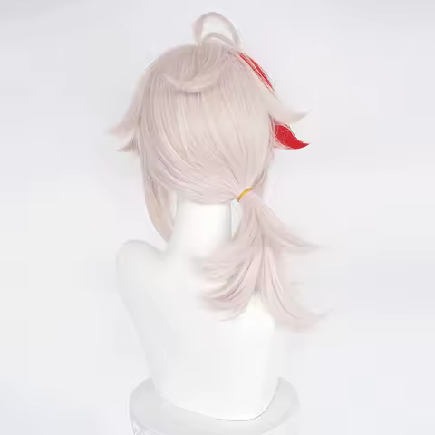 Platinum Pink Mixed Red Wig for Kazuha Cosplay Ponytail Wig Anime Fluffy Hair Wigs with Bangs