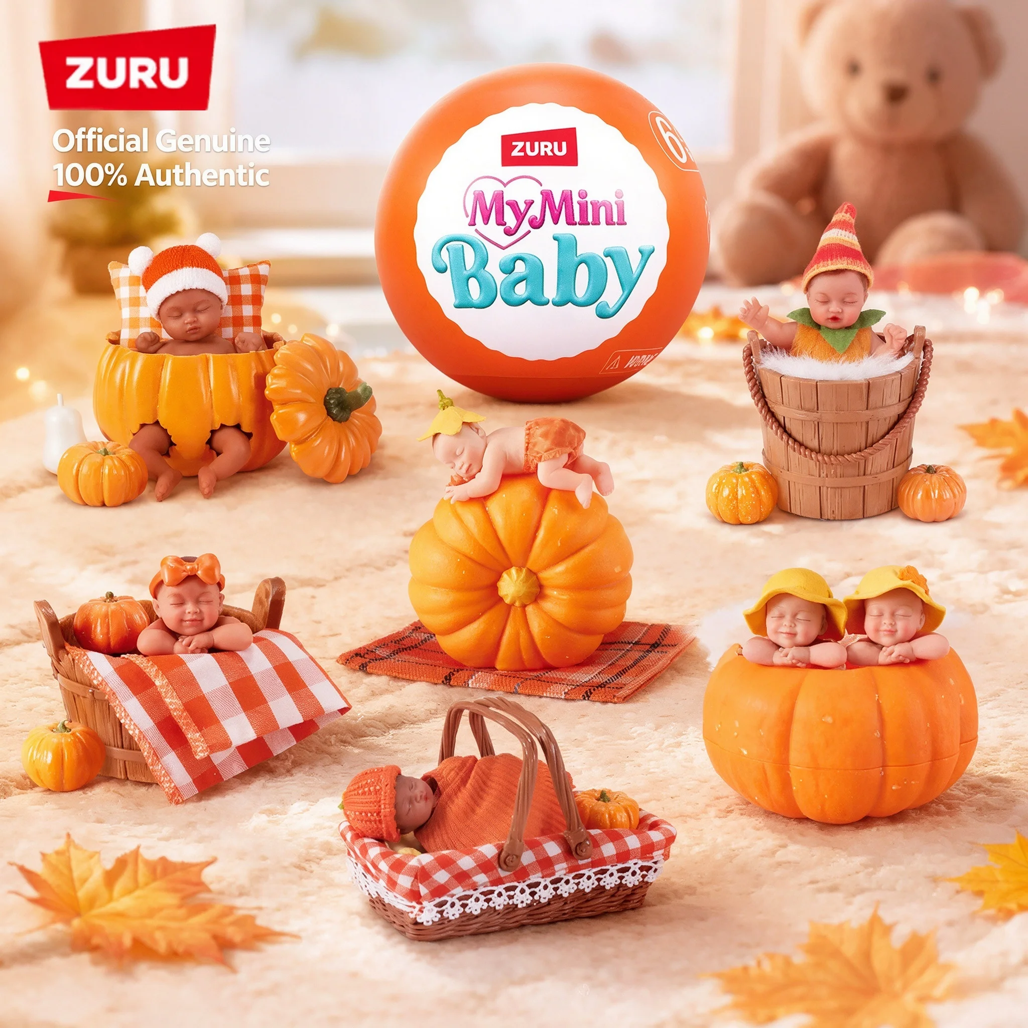 ZURU My Mini Baby Pumpkin Patch Series 1 Mystery Box Blind Box Silicone Baby Doll 6 to Collect Fall Toy