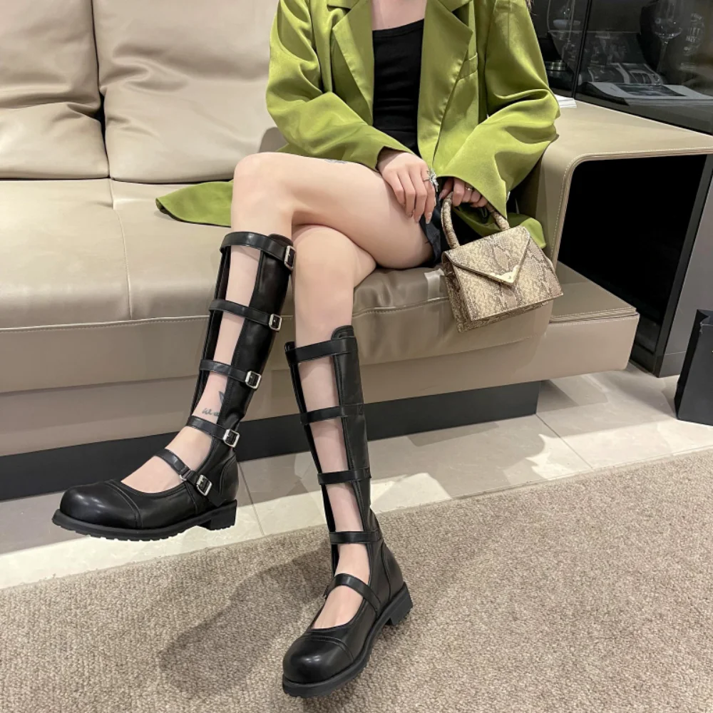 Girl Wedges Thick Platform Mary Janes Women Shoes Buckle Hollow Motorcycle Cool Boots Sandals New Designer Lolita Women Shoes