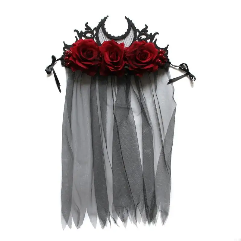 

P8DB Black Veil Gothic Headwear Halloween Day of the Death Headband