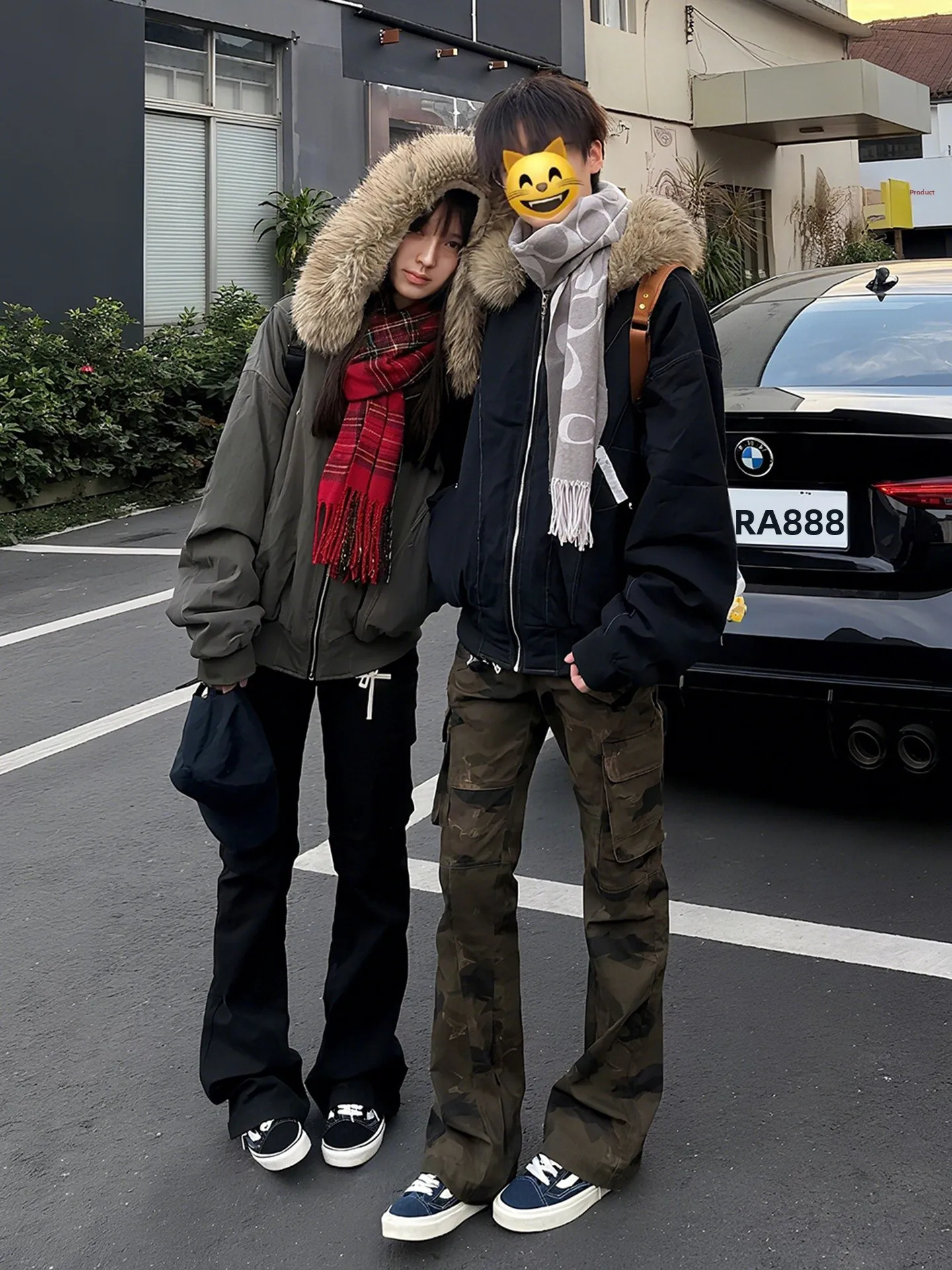 

Retro American Sle Men's Thiened Cotton Parka Coat with Hood Artificial Rabbit Fur Workwear Trendy Outerwear Coat