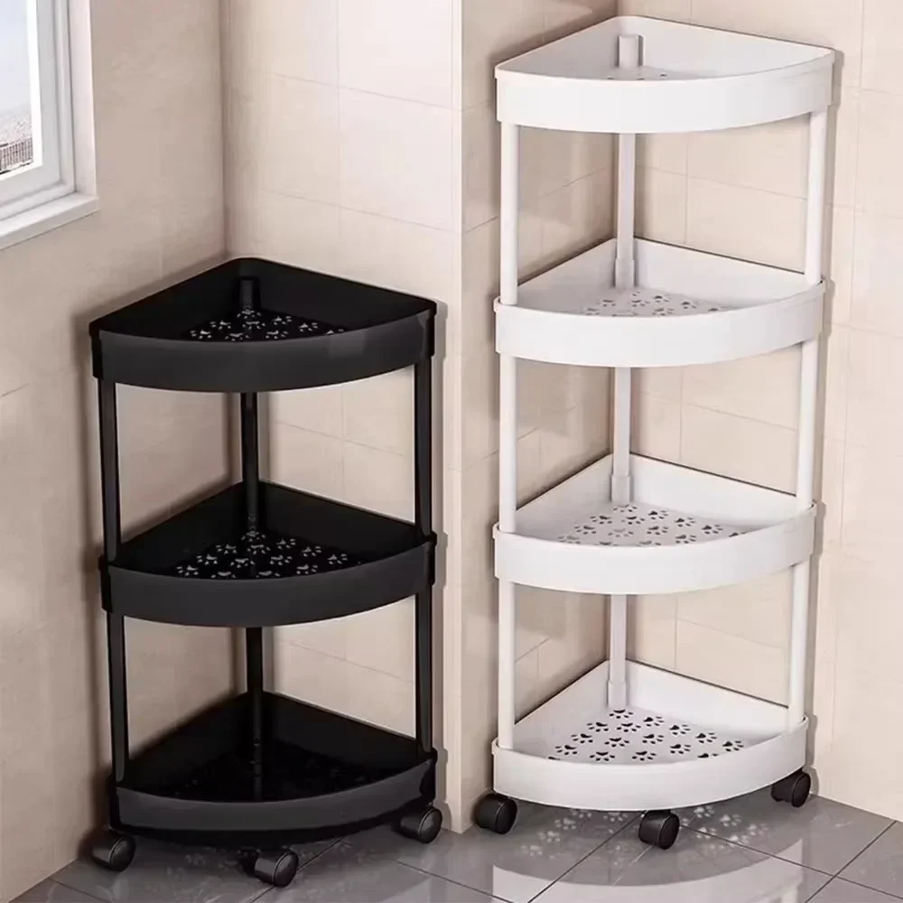 1PC Multi Layer Mobile Storage Rack Kitchen Cart 3/4/5 Layer Bathroom Corner Cabinet Cosmetics Rack Snack Storage Rack