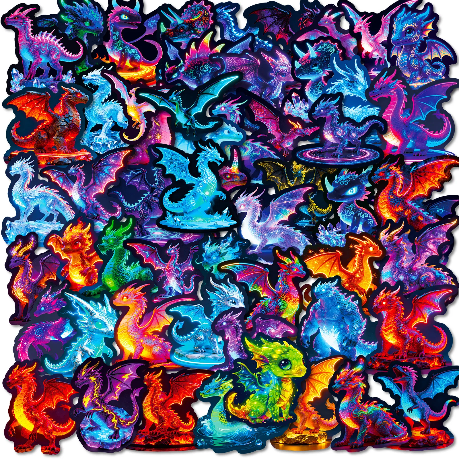 10/30/56PCS Cartoon Cool Neon Fire Dragon Wings Stickers Dinosaur DIY Kids Toys Guitar Luggage Suitcase Decal Graffiti Sticker
