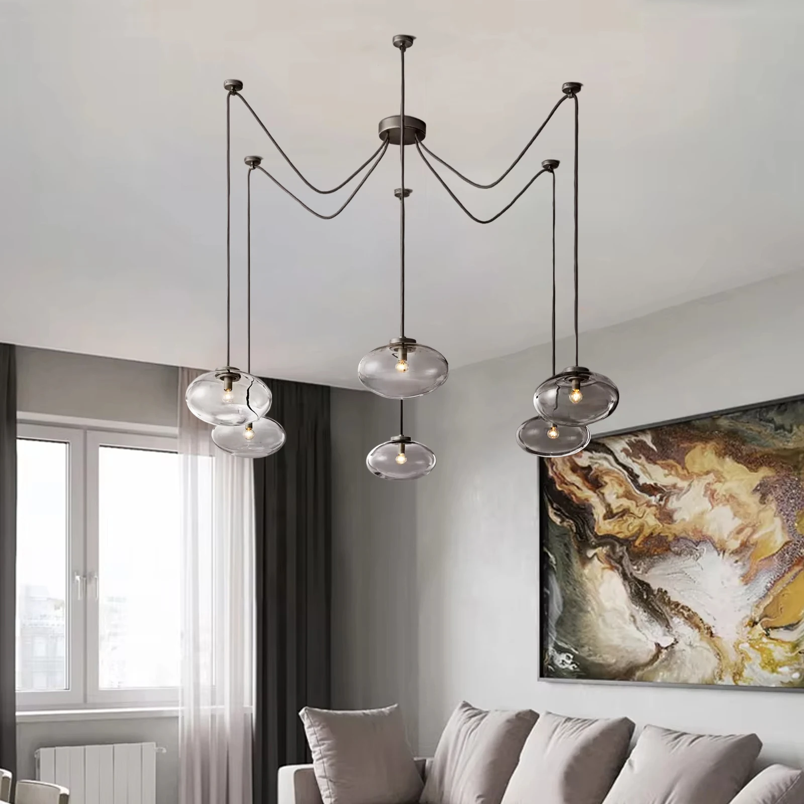 

Nordic Modern Led Chandelier Chandelier Living Room Kitchen Dining Room Bedroom Home Interior Lighting with Glass Lampshade