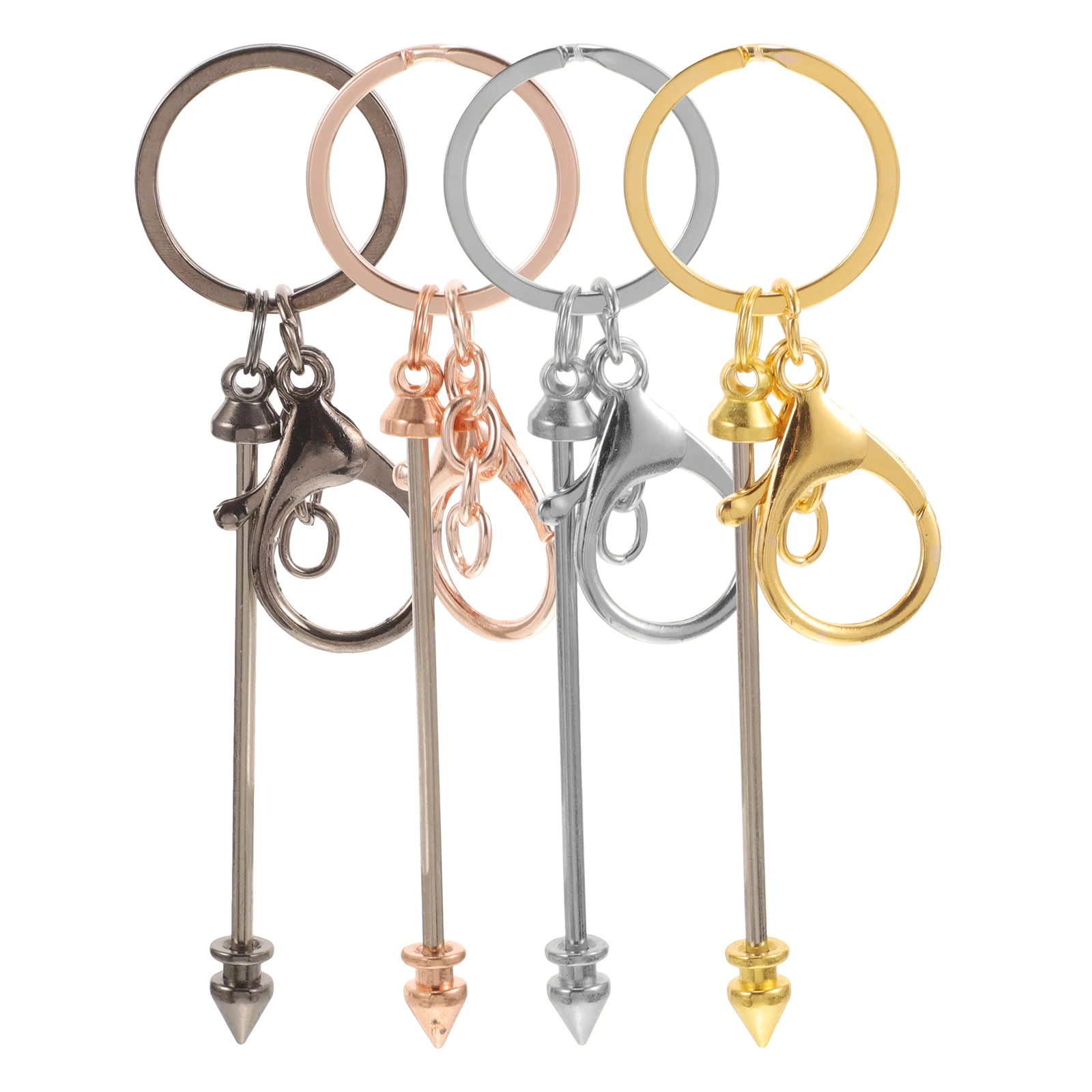 

4pcs Metal Keychain Reusable Beaded Keychains Bar Beadable DIY Portable Blanks Keyring Stylish Safe Convenient
