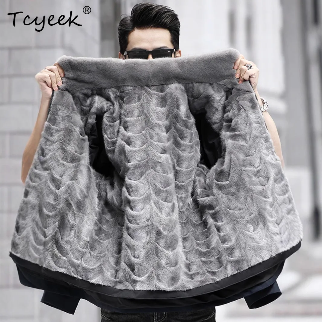 

Tcyeek Пальто из натурального норкового меха Мужская парка 2025 Теплый норковый воротник Деловые повседневные мужские пальто Зимняя одежда Шикарная куртка Мужская