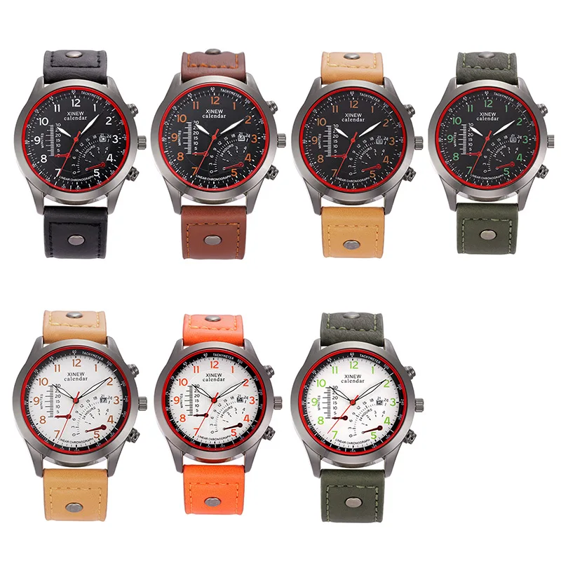 Men Quartz Watch Round Dial Wrist Watch With PU Leather Strap Calendar Function