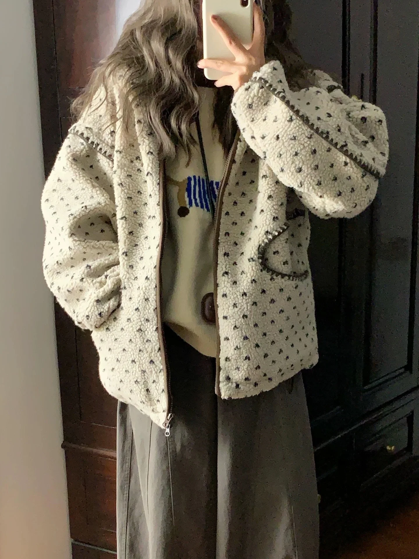 

Женская куртка из овечьей шерсти в стиле Харадзюку, сложная, замысловатая, изысканная, подробная, декоративная, необычная, декоративная, украшенная GF