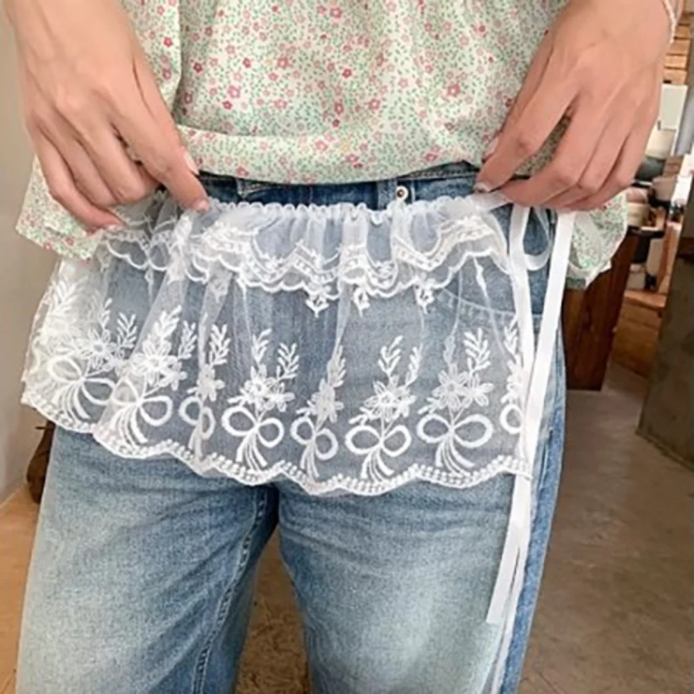 Y2K ジャズダンスヒップスカーフシャツエクステンダー甘いフリルエッジウエストバンド韓国スタイルヒップホップレースガーゼスカートベルト