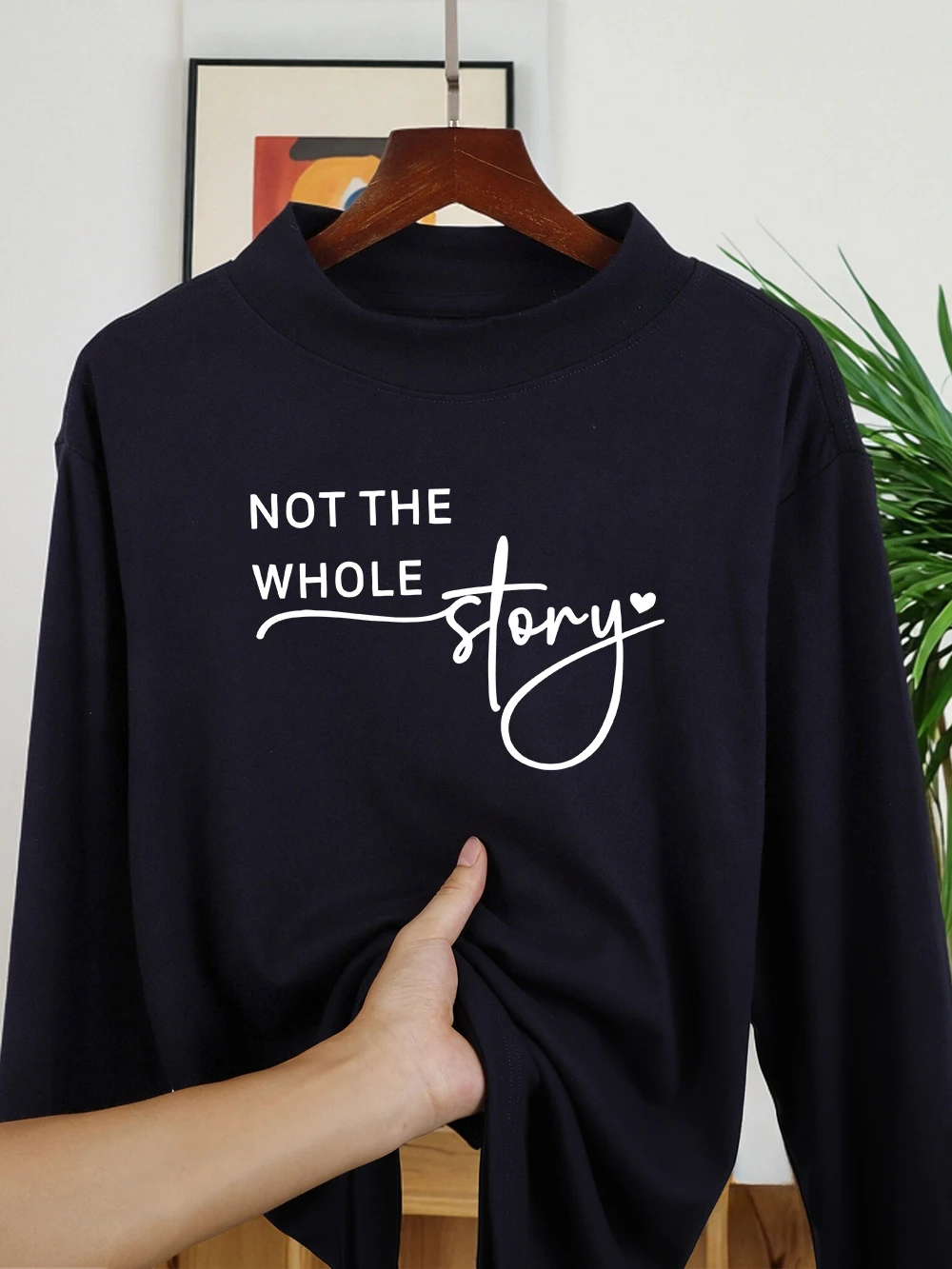 

Not The Whole Story Printed T-Shirts Womens Autumn Long Sleeves Bottoming Shirt Half Turtleneck Slim Fit Warm Tops Basic Clothes