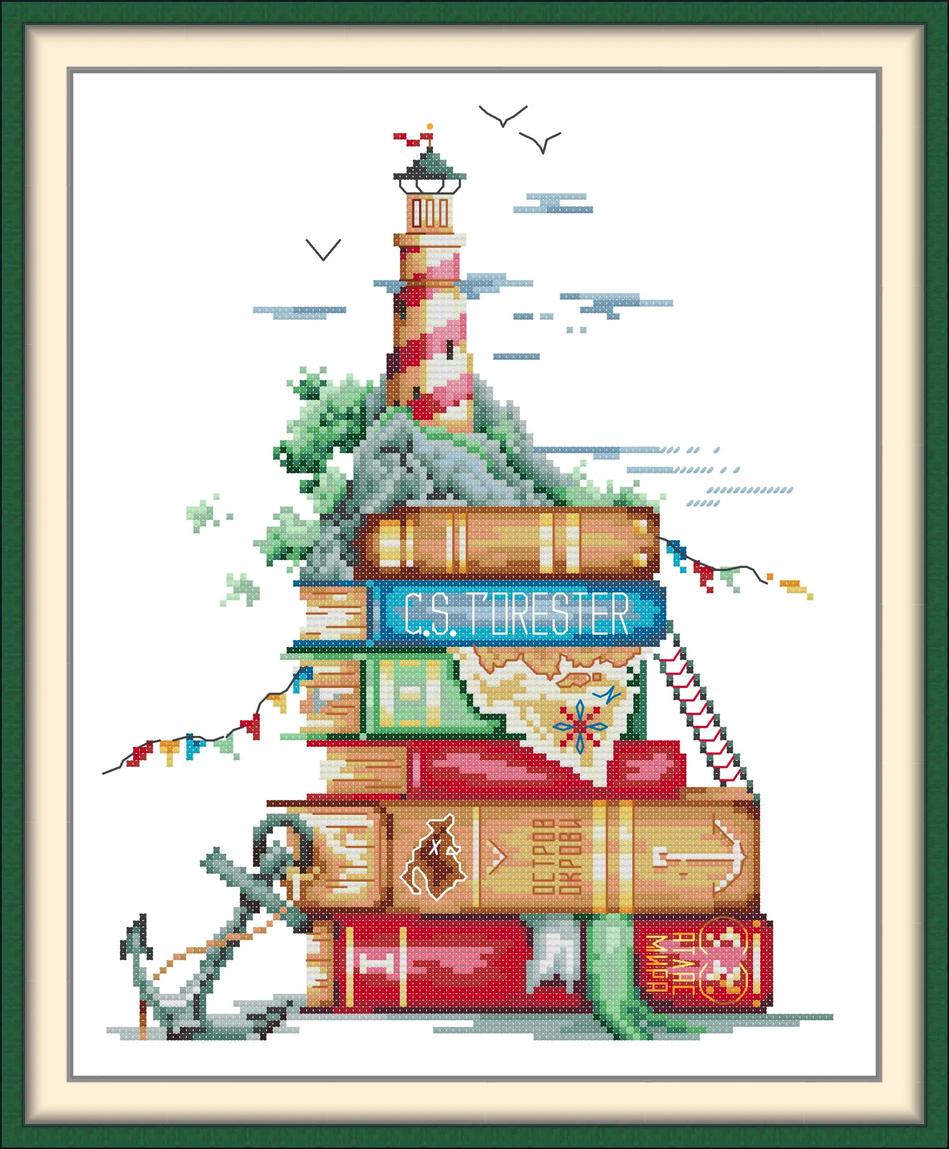 Joy Sunday Sailing Story Cross Stitch Kit Lighthouse Books Anchor 11CT 14CT 16CT Cotton Thread DIY Handmade Embroidery Decor