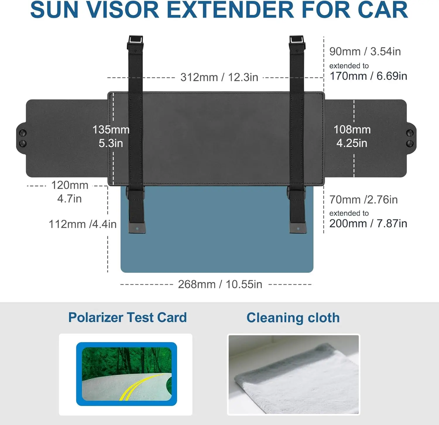 Car Sun Visor Extender with Polarized UV400 PC Lens, Anti-Glare Sun Blocker for Safe Driving (2 Pack)