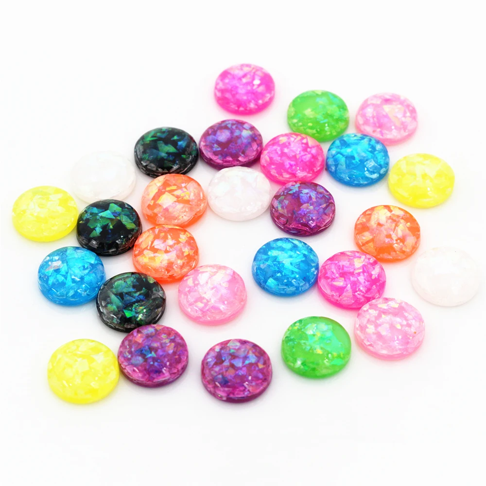 New Fashion 10mm 40pcs/Lot Mix Color Built-in metal foil Flat back Resin Cabochons Cameo V7-03