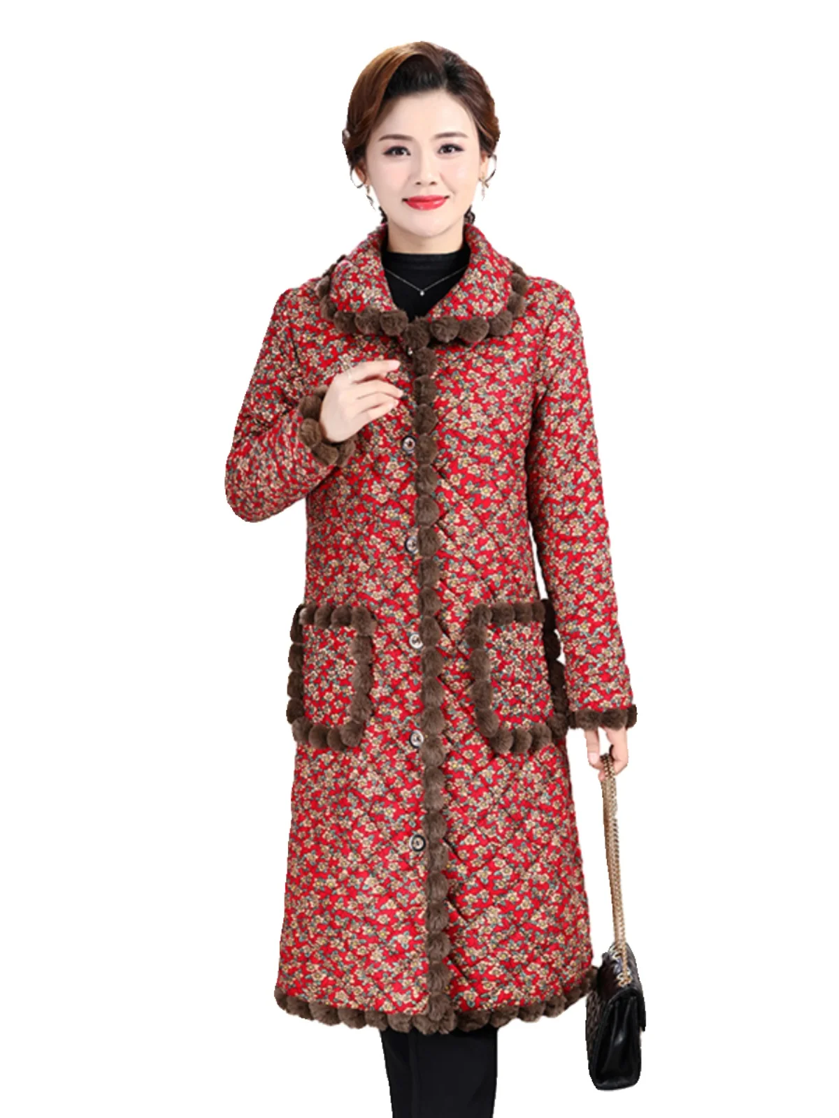 Thickened Long Cotton Jacket for Women Winter New Style Fashionable Warm Fleece Lined Mommy Clothes Middle Aged And Elderly W...