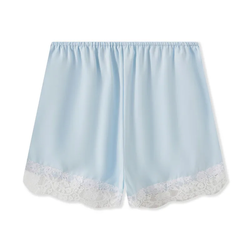 Y2k Women Silk Satin Shorts Lace Trim Patchwork Micro Mini Slip Shorts Low Rise Lingerie Pajamas Coquette Boxers Streetwear